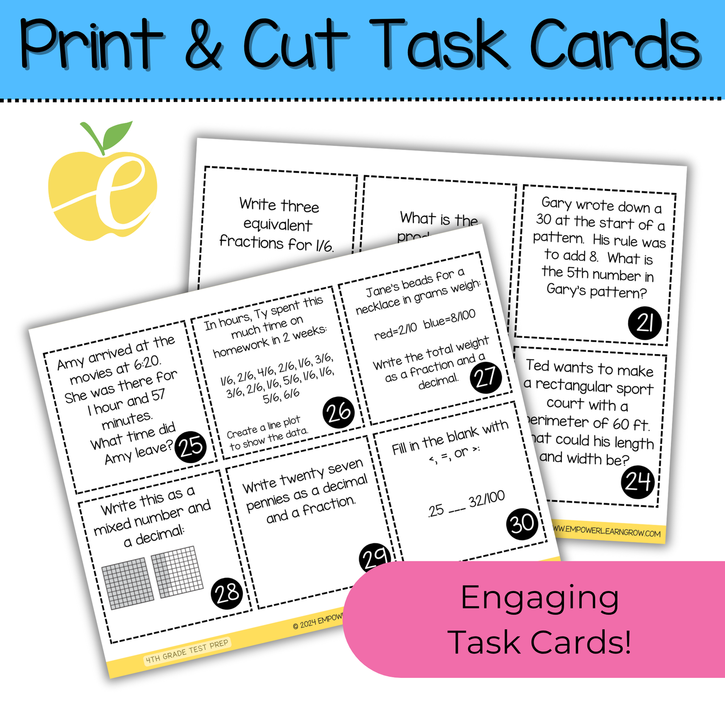 4th Grade State Test Prep Math Bundle – Jeopardy Review Game & Task Cards