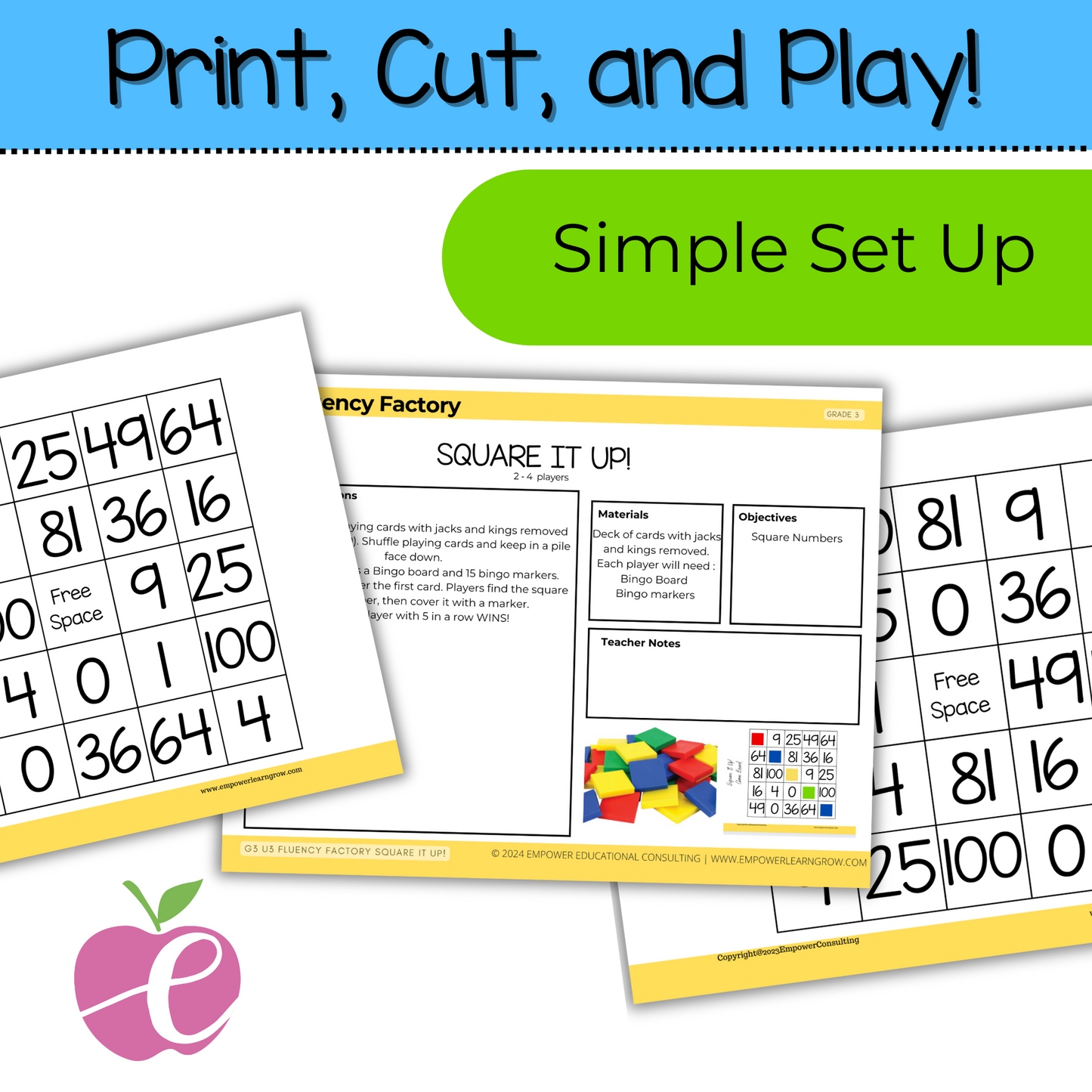 Square It Up! Multiplication with Square Numbers Game | Grades 3-5