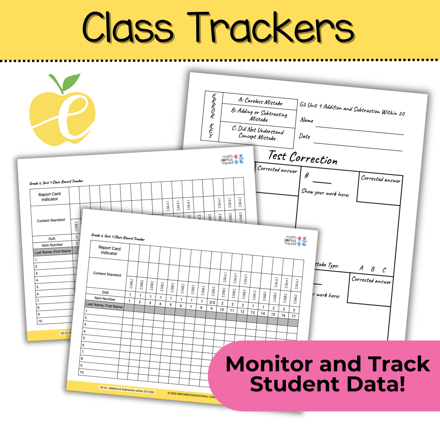 2nd Grade Assessment Cover Forms & Data Trackers for Math Expressions Units 1-3