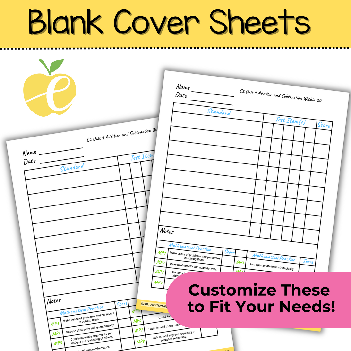 2nd Grade Assessment Cover Forms & Data Trackers for Math Expressions Units 1-3