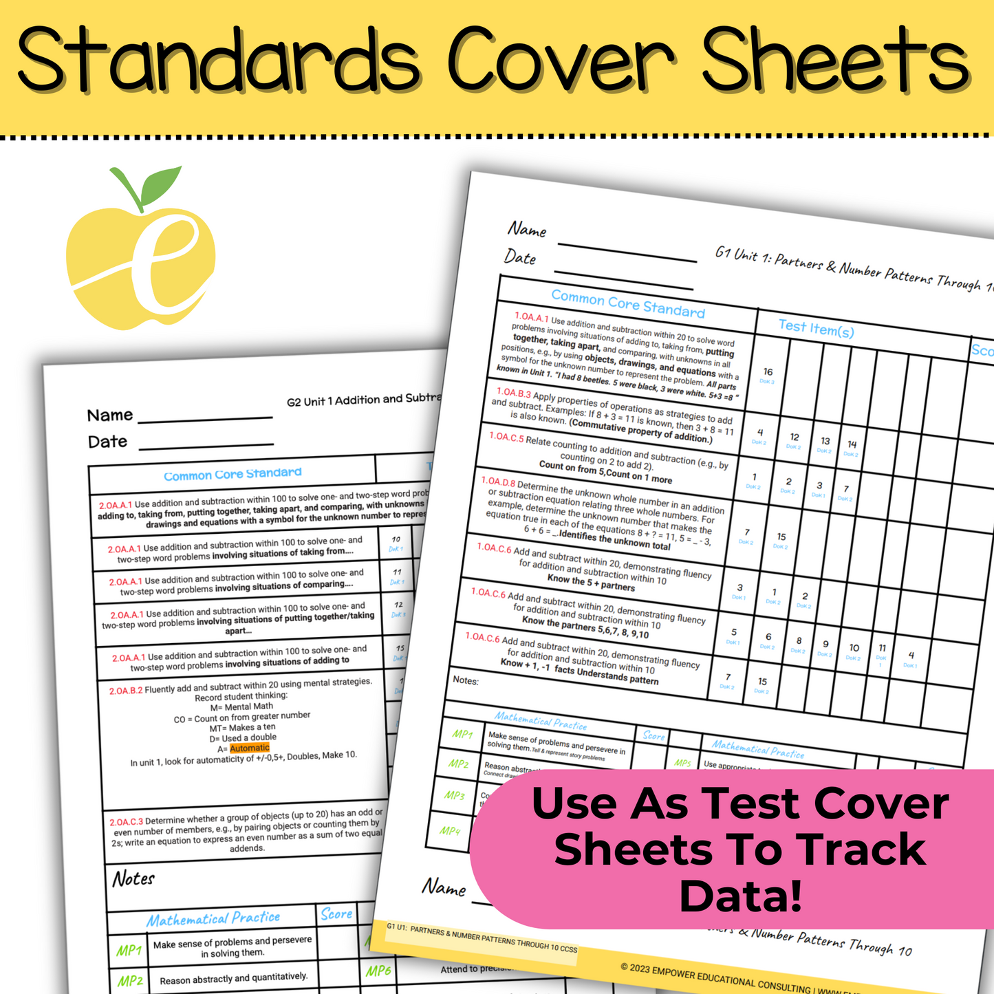 2nd Grade Assessment Cover Forms & Data Trackers for Math Expressions Units 1-3