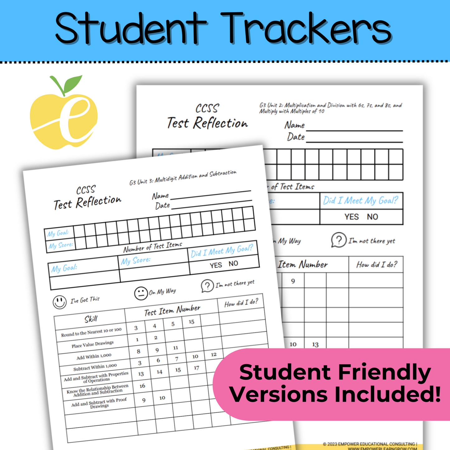 3rd Grade Assessment Cover Forms & Data Trackers for Math Expressions Units 1-3