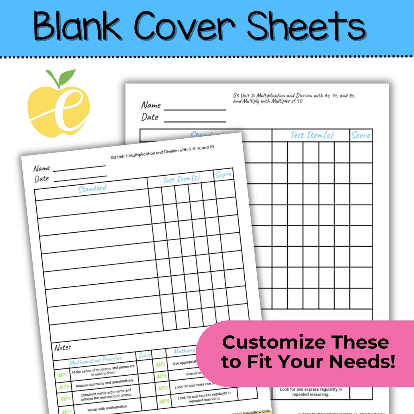 3rd Grade Assessment Cover Forms & Data Trackers for Math Expressions Units 1-3