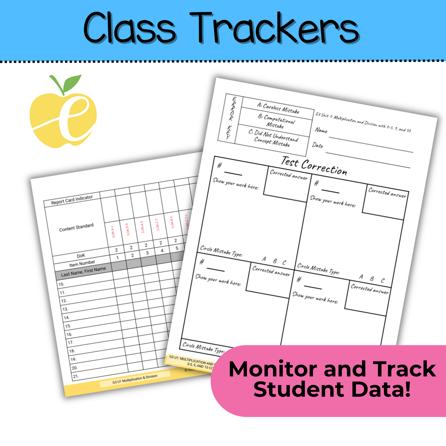 3rd Grade Assessment Cover Forms & Data Trackers for Math Expressions Units 1-3