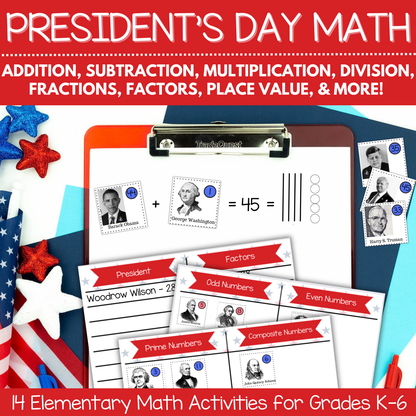 President's Day Math Activities for Elementary K-6th Grade | Engaging & No-Prep