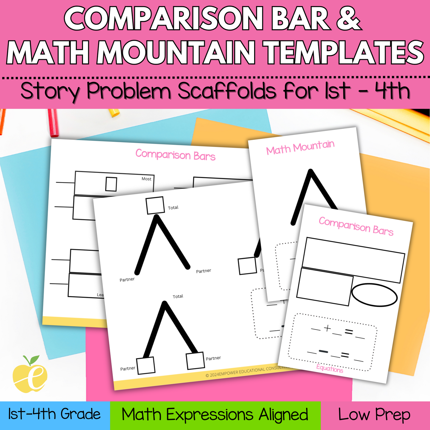 Comparison Bar & Math Mountain Templates | Story Problem Scaffolds for 1st-4th