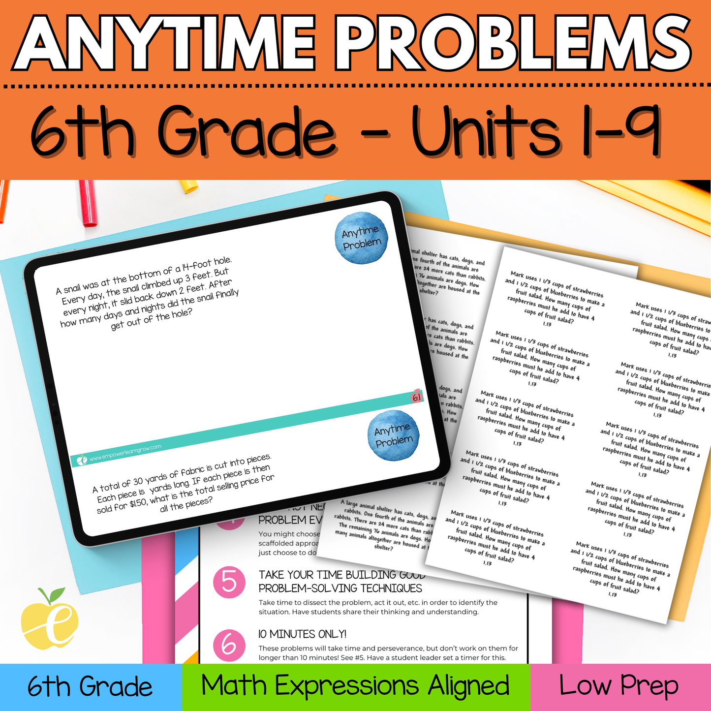6th Grade Anytime Problems Pack (Units 1-9) | Math Expressions