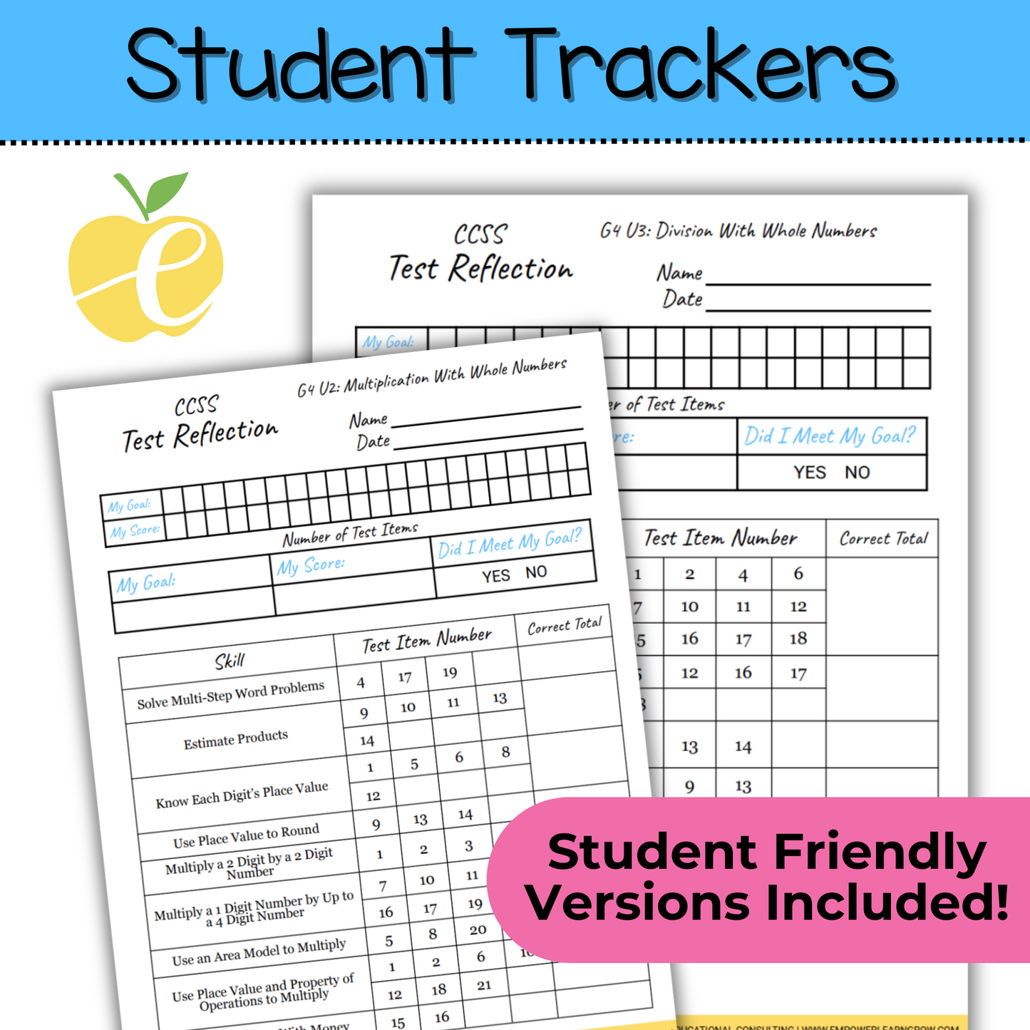 4th Grade Assessment Cover Forms & Data Trackers for Math Expressions Units 1-3