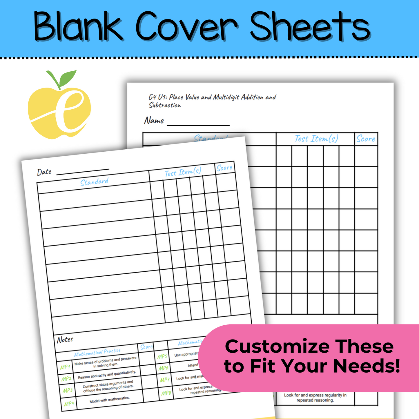 4th Grade Assessment Cover Forms & Data Trackers for Math Expressions Units 1-3