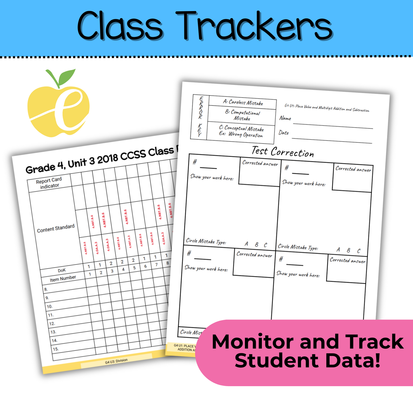 4th Grade Assessment Cover Forms & Data Trackers for Math Expressions Units 1-3
