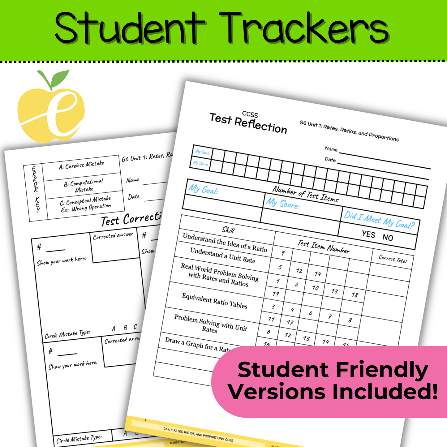 6th Grade Assessment Cover Forms & Data Trackers for Math Expressions Units 1-3