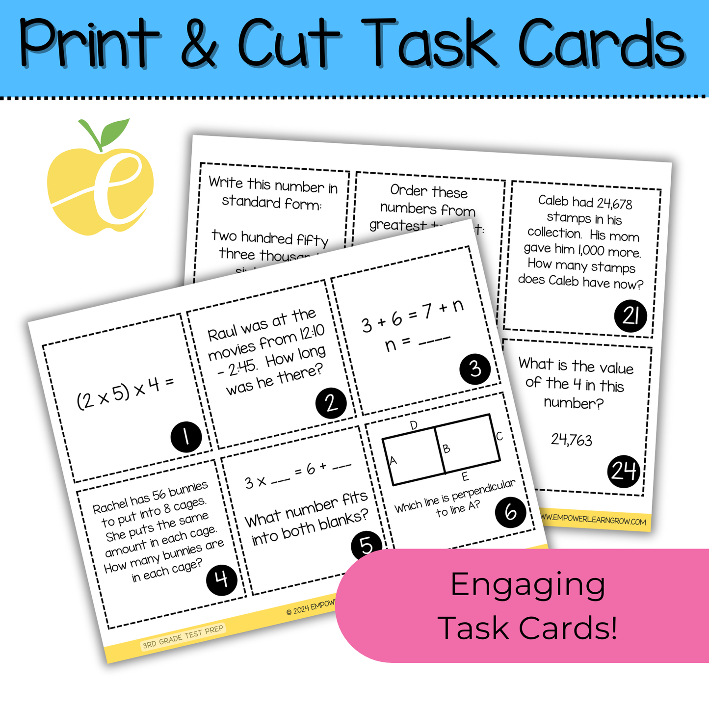 3rd Grade State Test Prep Math Bundle – Jeopardy Review Game & Task Cards