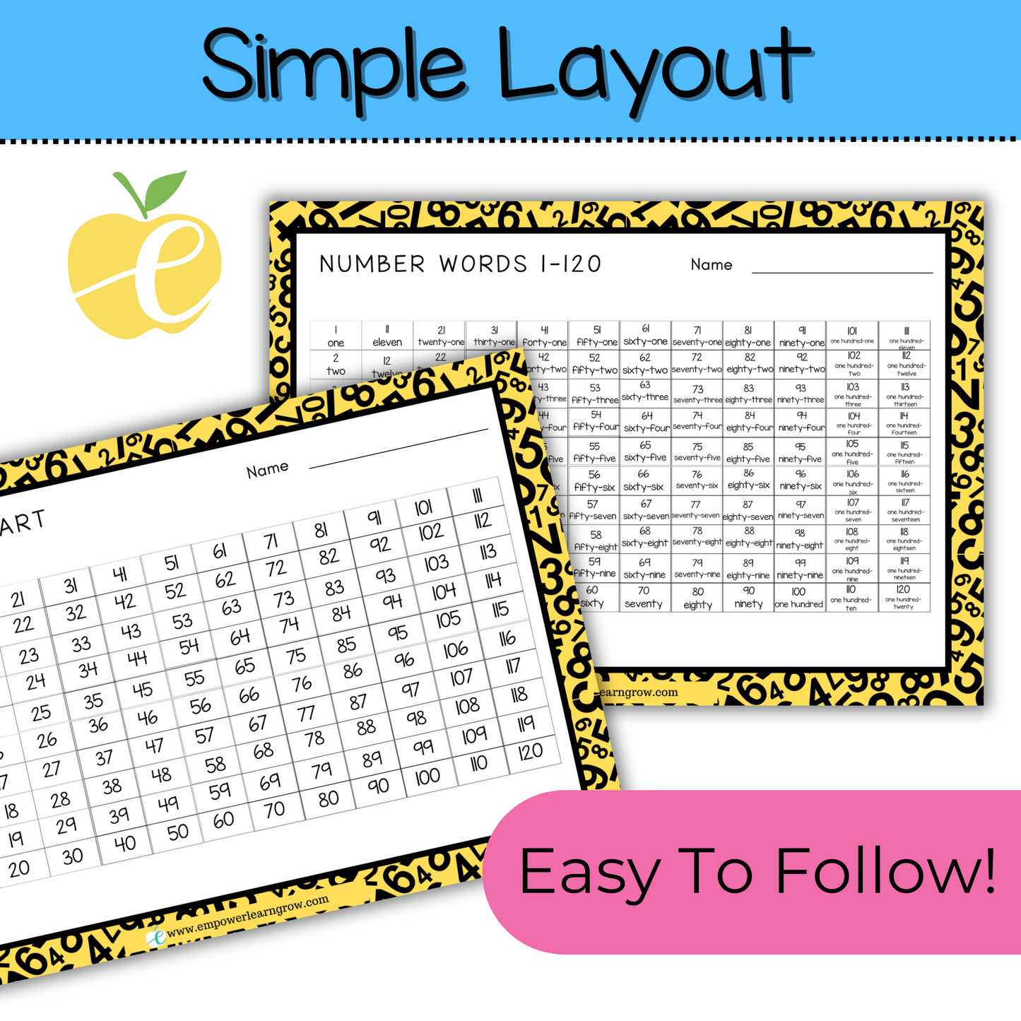 Number Name Charts for 1st-5th Grade: Reference Tool, Numeral & Word Practice
