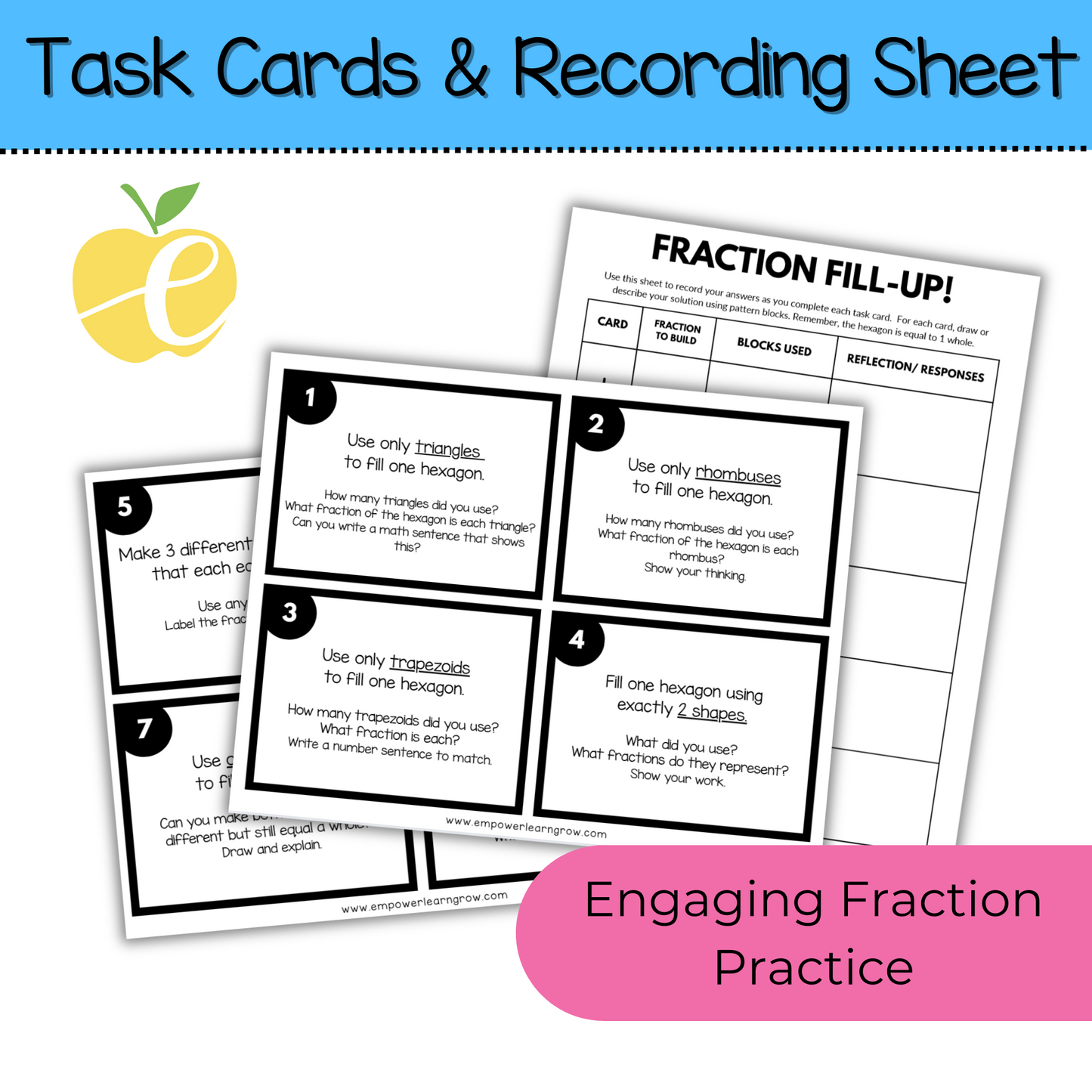 Pattern Block Fraction Review Game | Hands-On Fractions Practice for 5th Grade