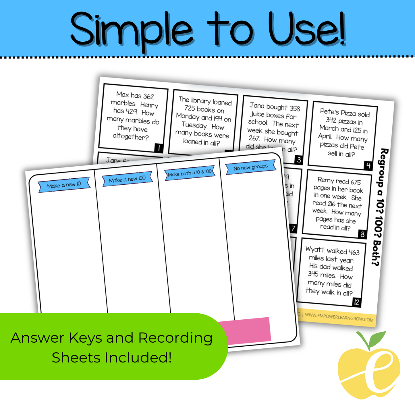 Ungrouping and Regrouping Addition and Subtraction Sort
