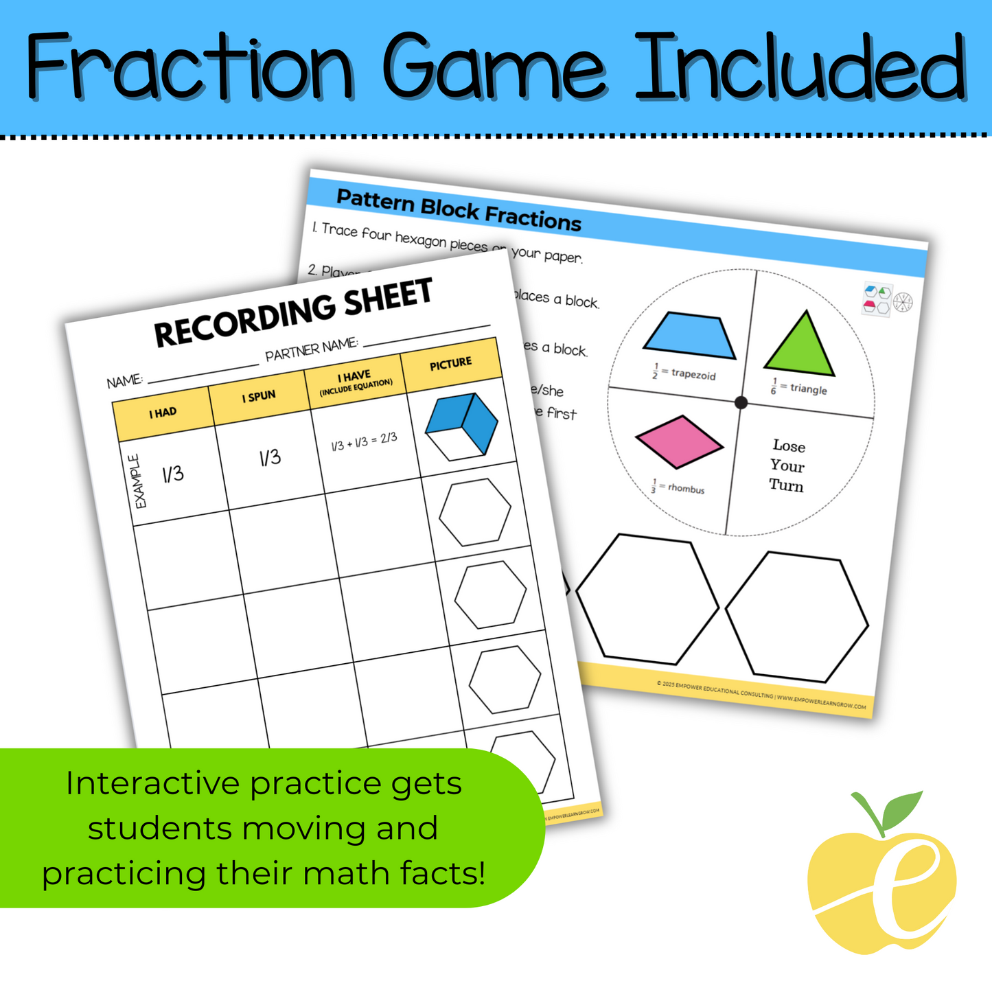 Pattern Block Fraction Review Game | Hands-On Fractions Practice for 5th Grade