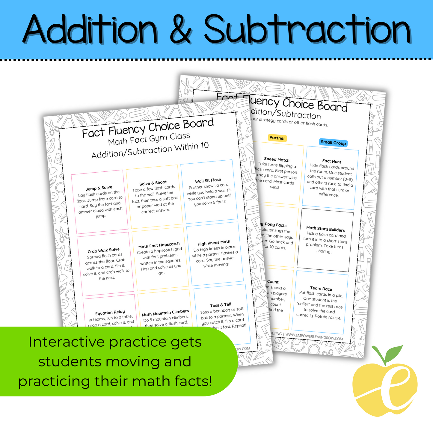 Fact Fluency Choice Boards for Math Expressions