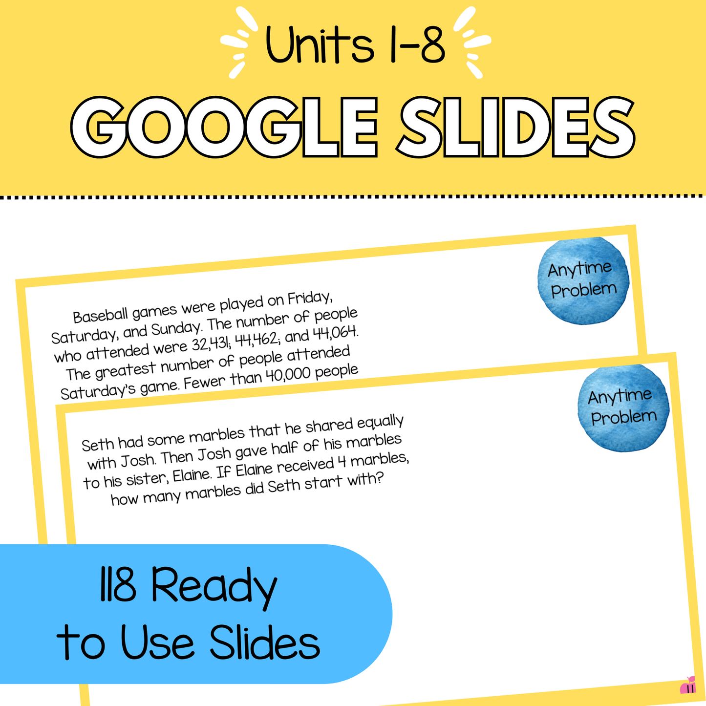 Math Expressions Anytime Problems 4th Grade Units 1-8 Slides & Math Notebook Labels