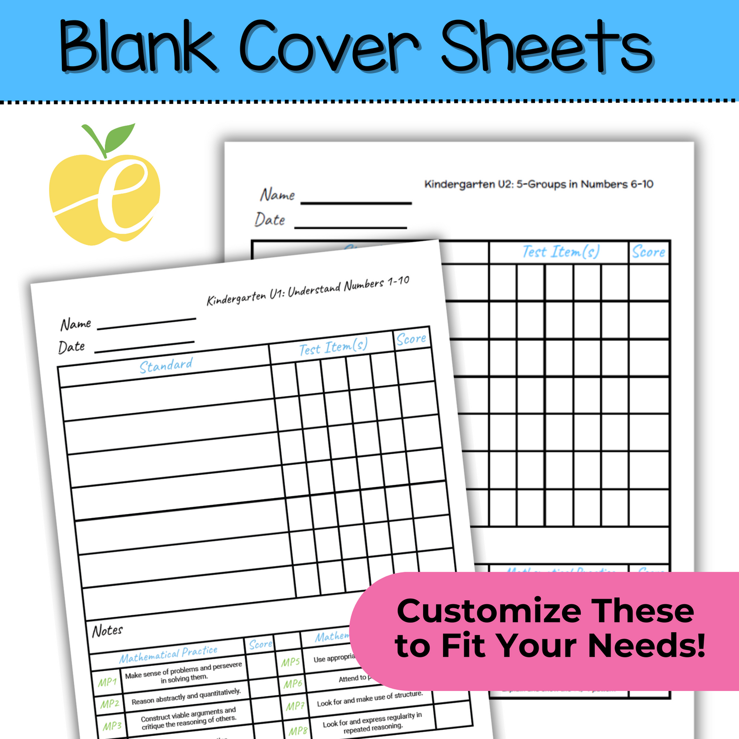 Kindergarten Math Assessment Cover Data Tracker | Math Expressions Units 1 & 2