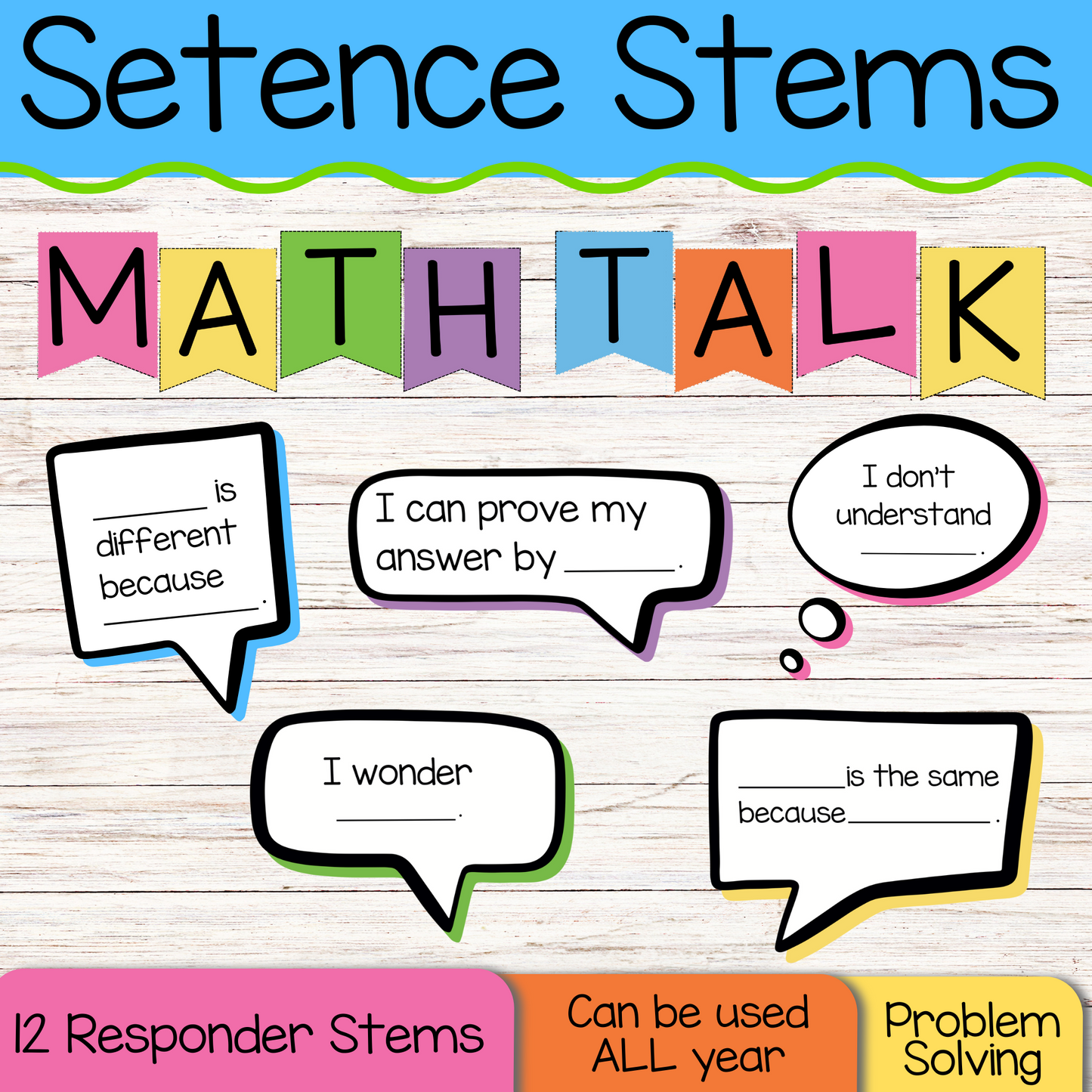 Partner Math Talks Bulletin Board - Starters & Responders Sentence Stems