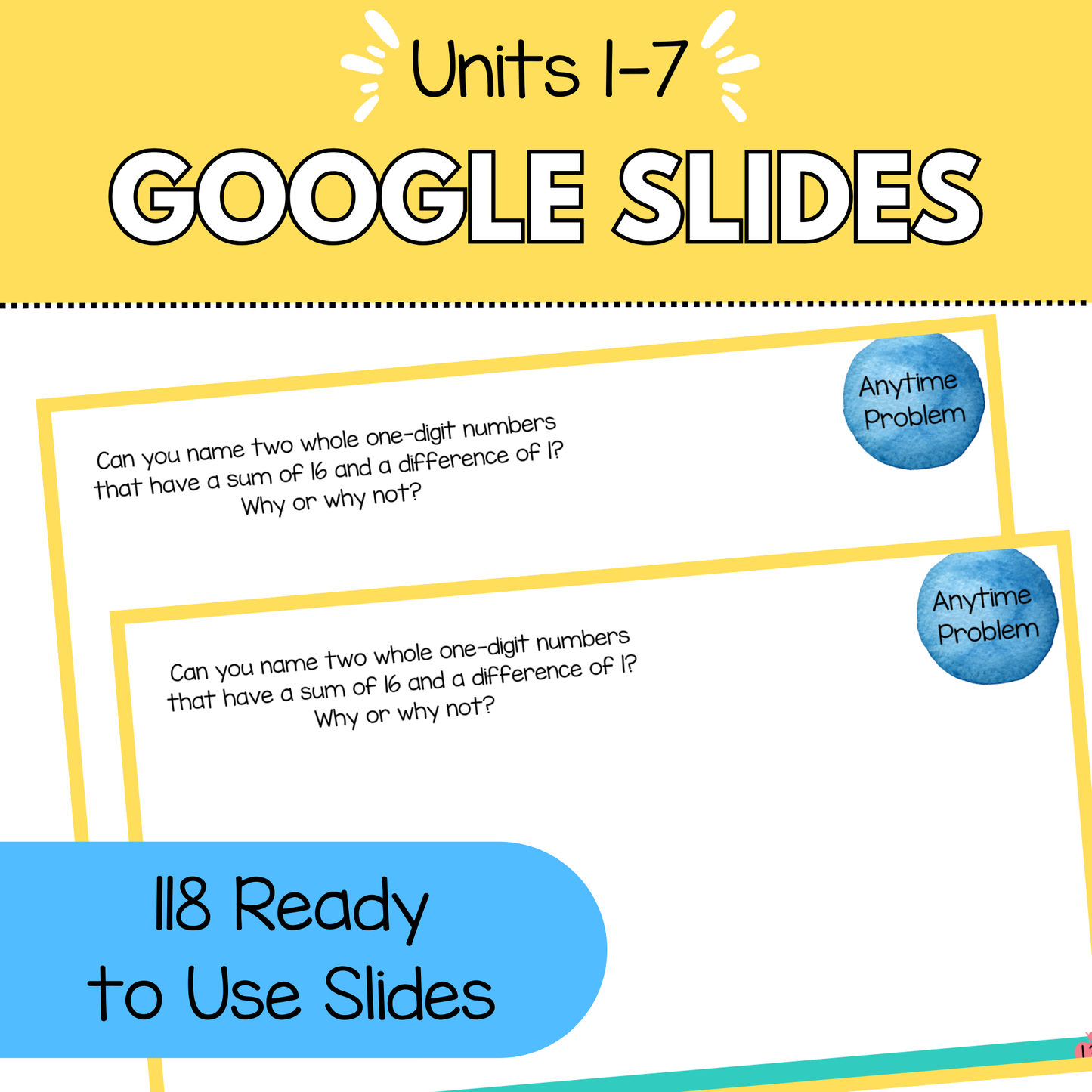 Math Expressions Anytime Problems 3rd Grade Units 1-7 Slides & Math Notebook Labels