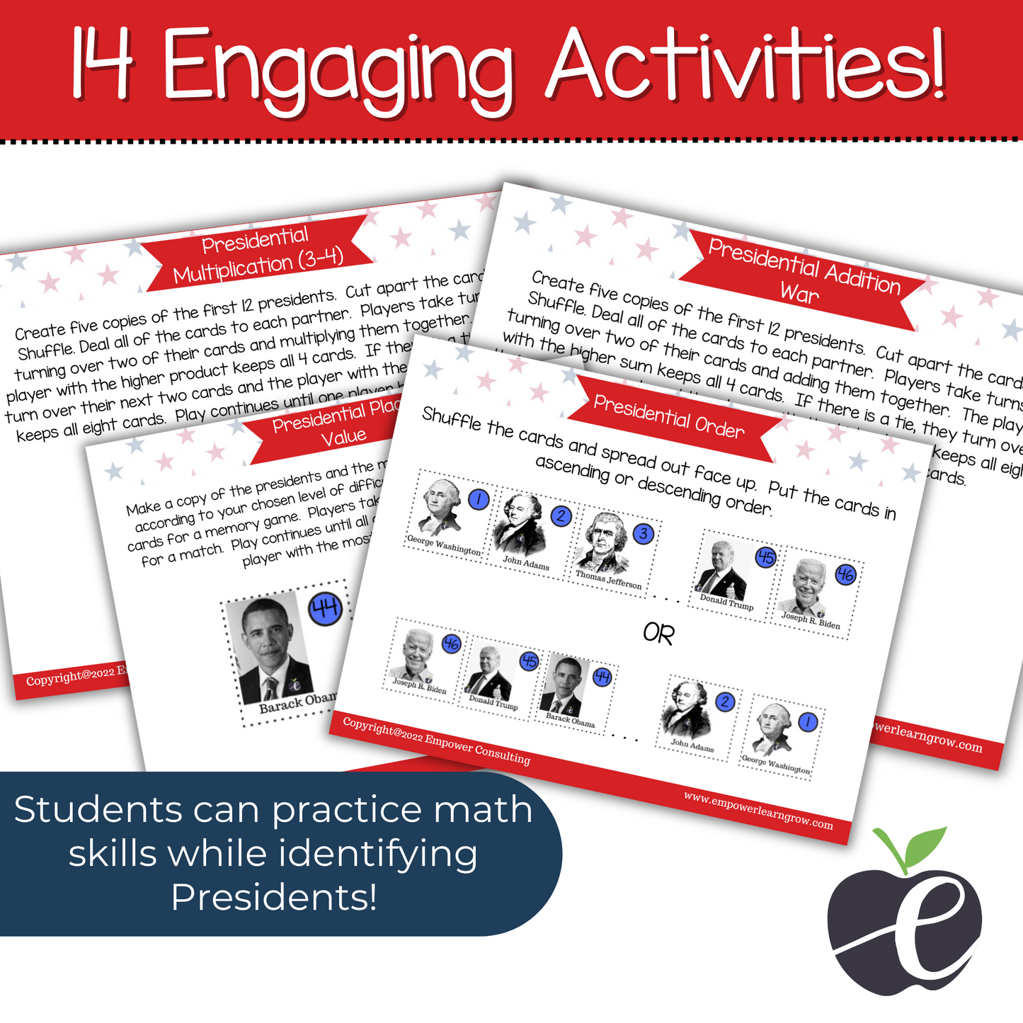 President's Day Math Activities for Elementary K-6th Grade | Engaging & No-Prep