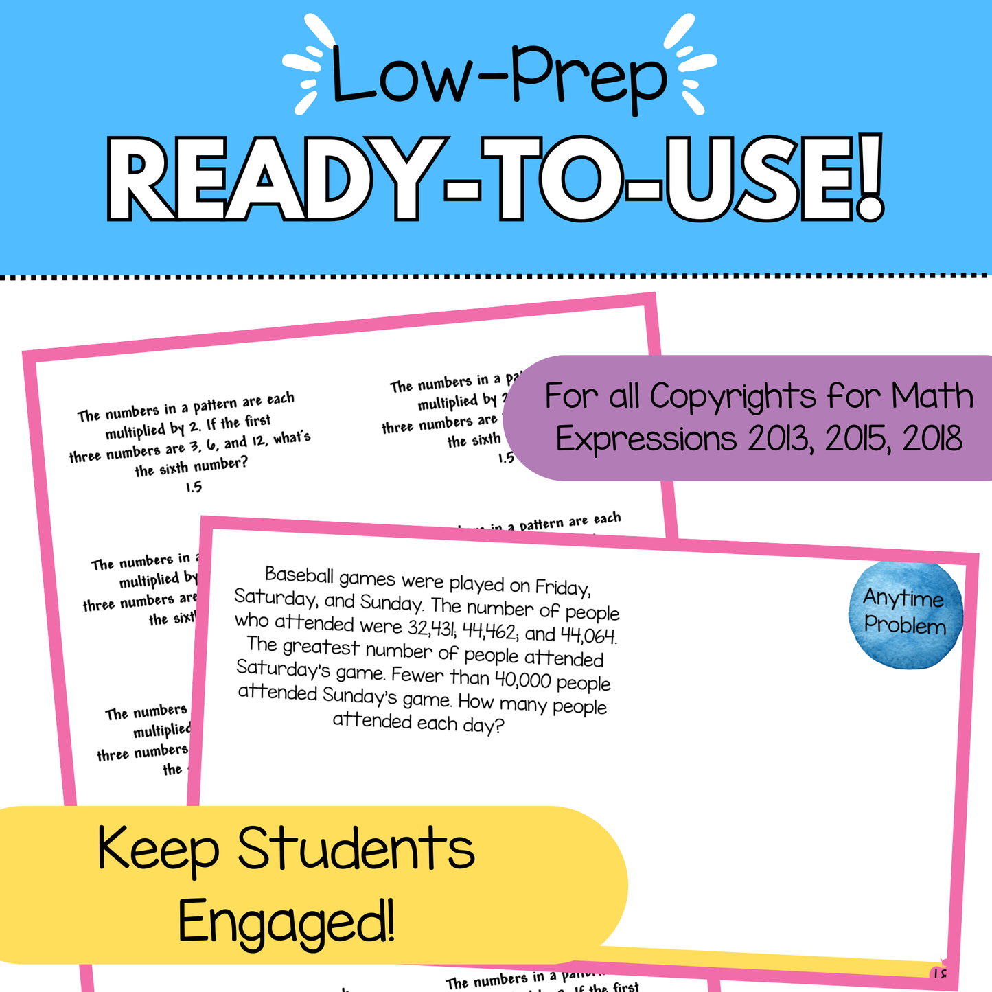 Math Expressions Anytime Problems 4th Grade Units 1-8 Slides & Math Notebook Labels