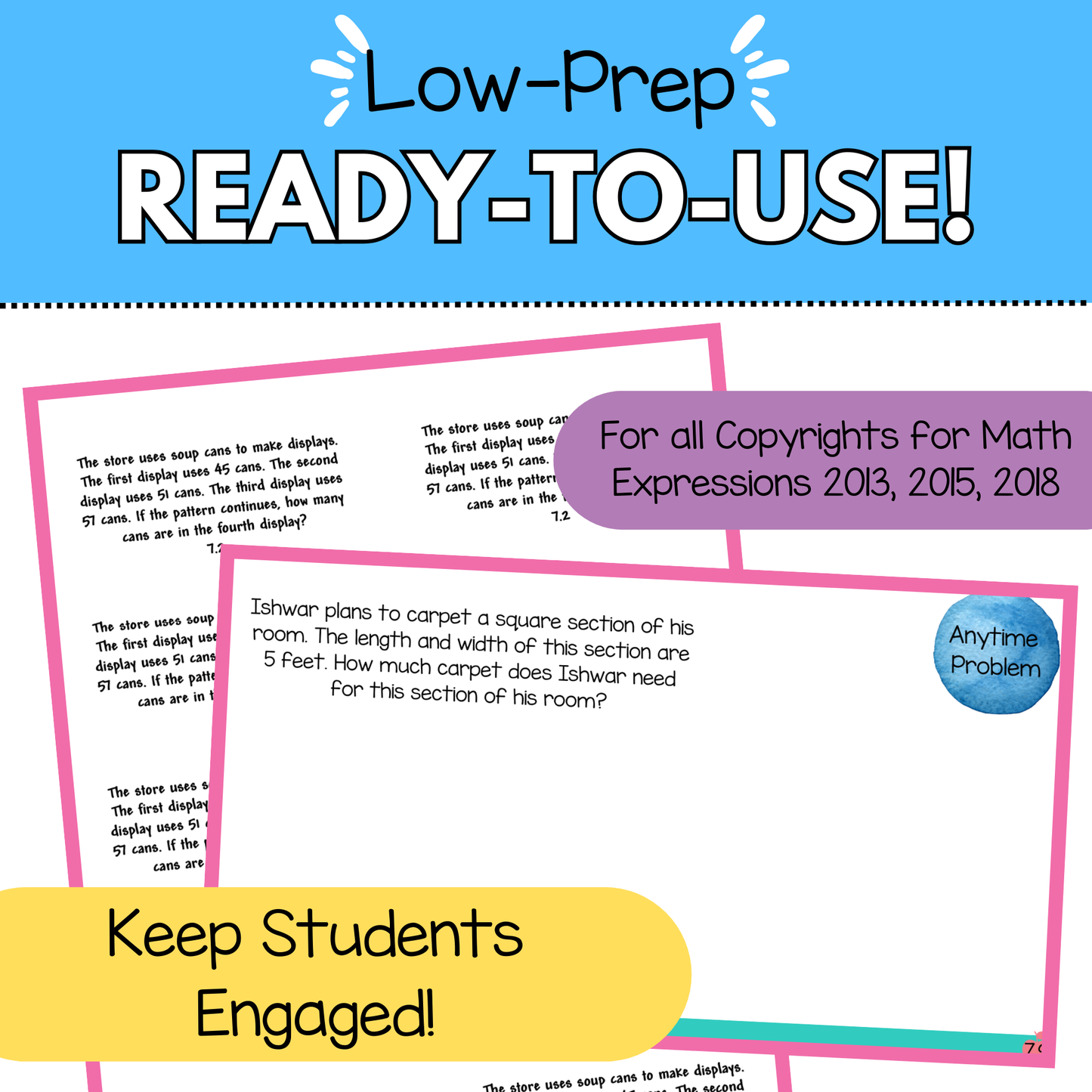 Math Expressions Anytime Problems 3rd Grade Units 1-7 Slides & Math Notebook Labels