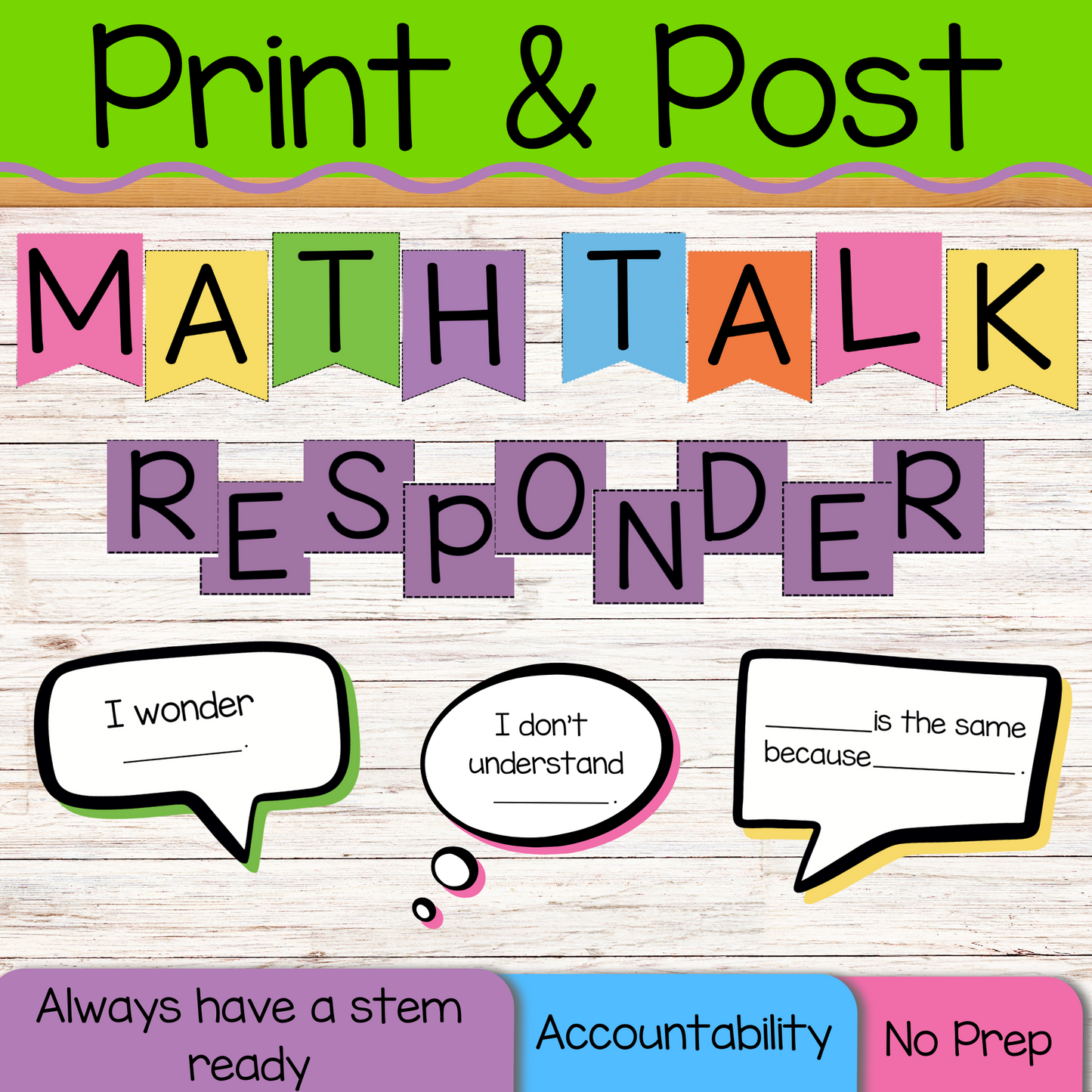 Partner Math Talks Bulletin Board - Starters & Responders Sentence Stems
