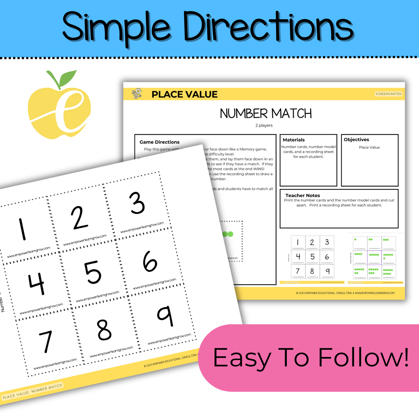 Number Match: Kindergarten Number Recognition Place Value Memory Game