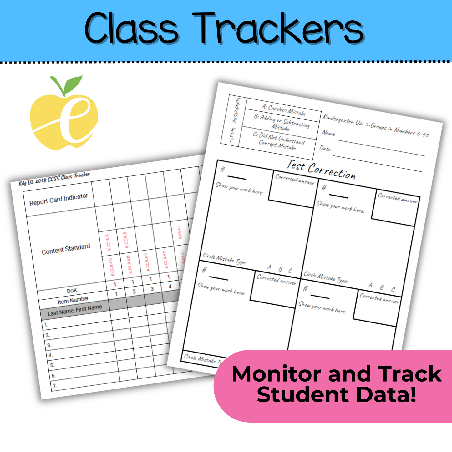 Kindergarten Math Assessment Cover Data Tracker | Math Expressions Units 1 & 2