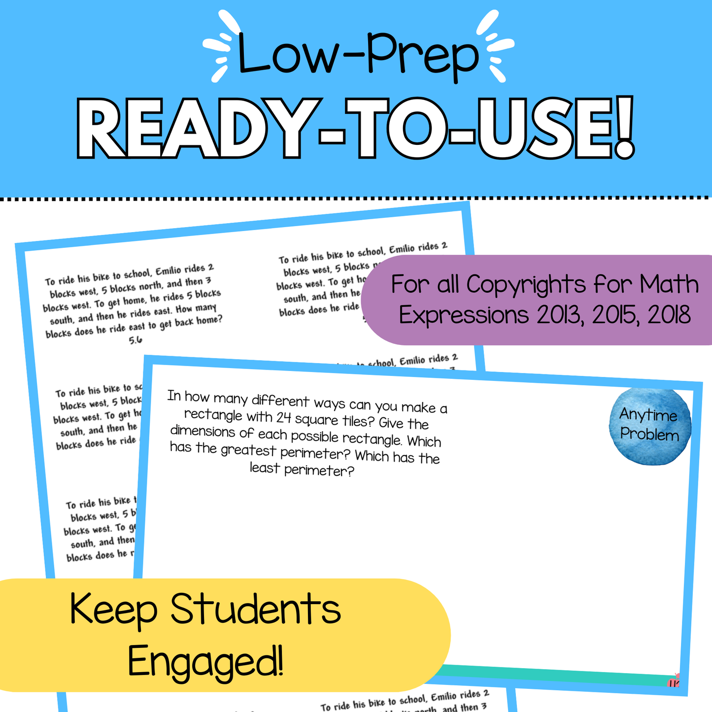 5th Grade Anytime Problems Pack (Units 1-8) | Math Expressions
