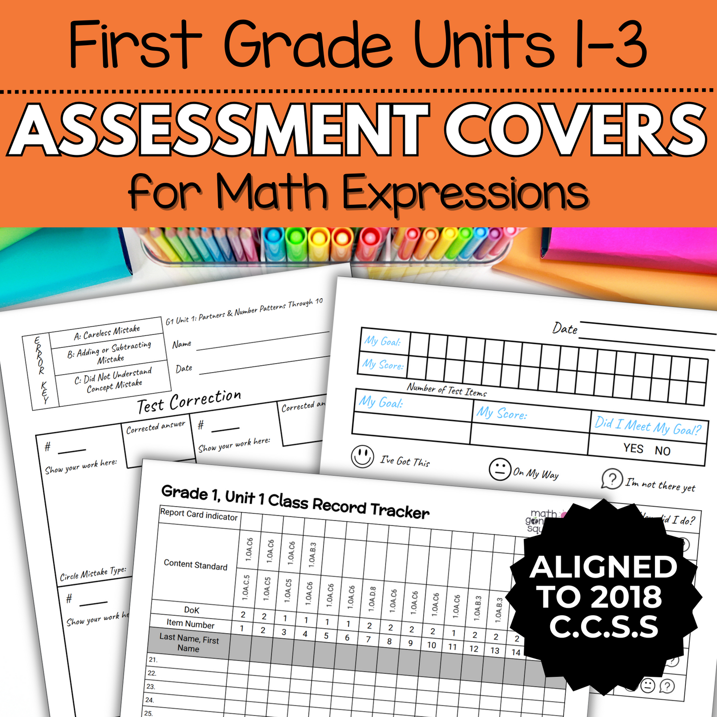 1st Grade Assessment Cover Forms & Data Trackers for Math Expressions Units 1-3