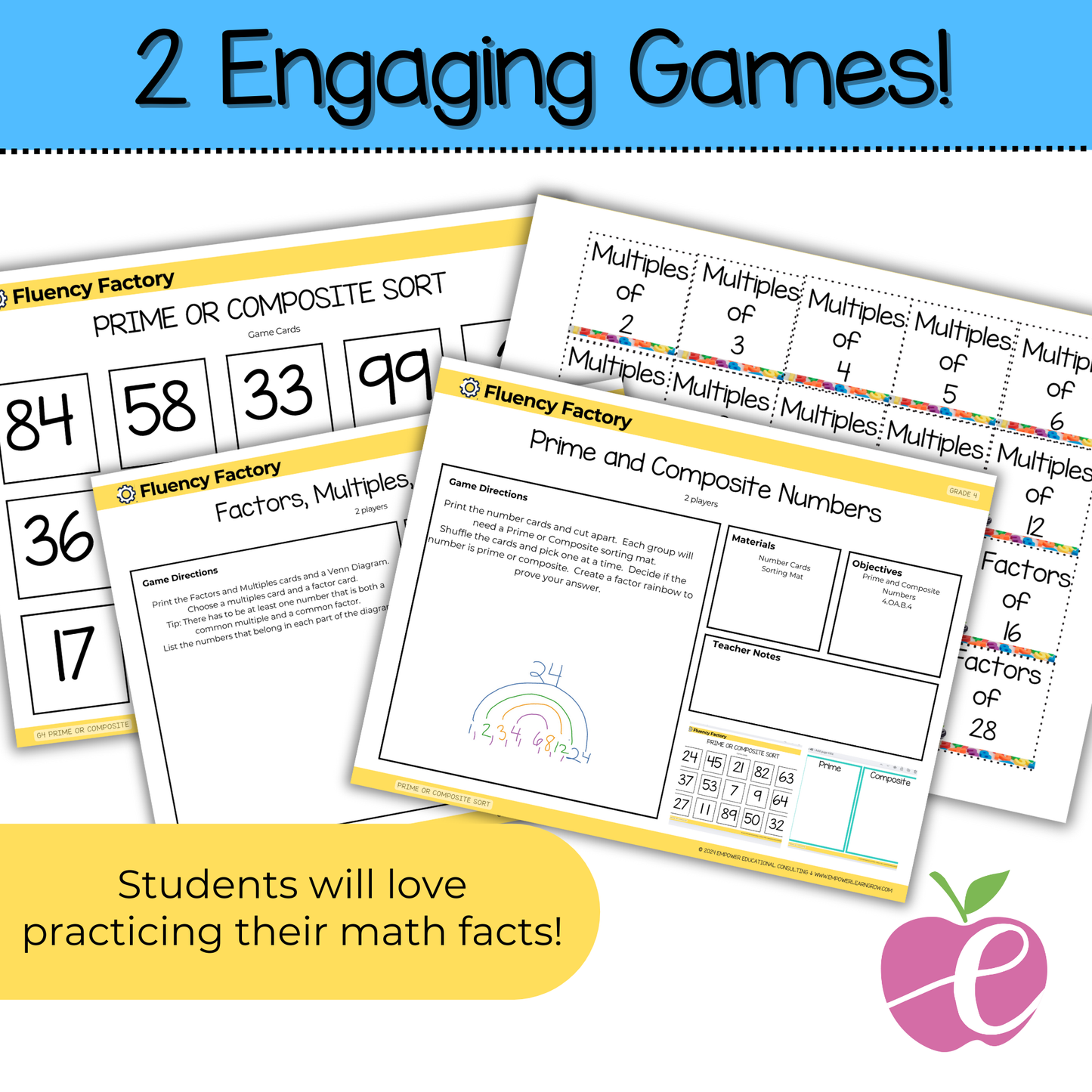 Prime, Composite, Factors, & Multiples Bundle | 4th-6th Grade Math Games