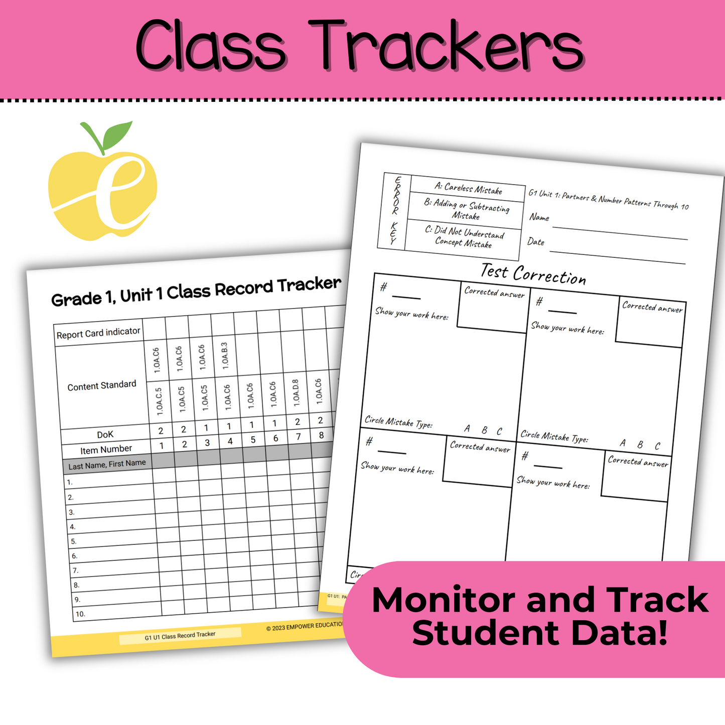 1st Grade Assessment Cover Forms & Data Trackers for Math Expressions Units 1-3