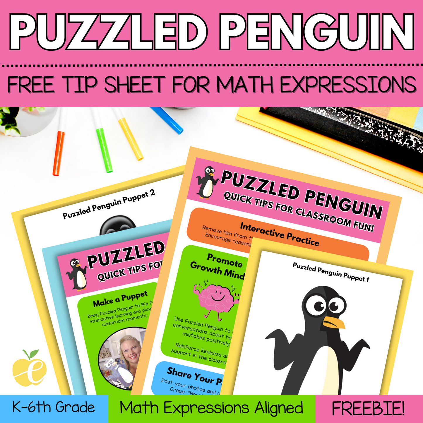 FREE Puzzled Penguin Puppet and Tip Sheet | Growth Mindset in Math