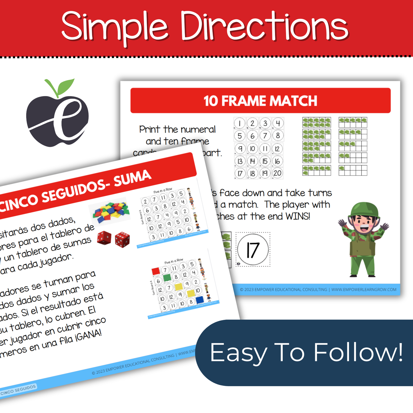 Veterans Day Math Games for Kindergarten & 1st Grade | English & Spanish