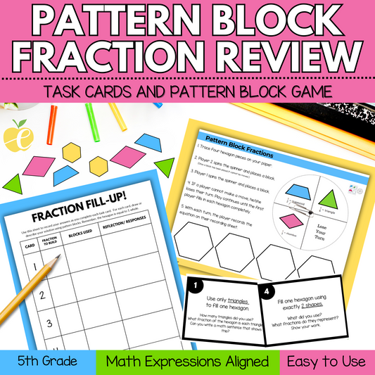 Pattern Block Fraction Review Game | Hands-On Fractions Practice for 5th Grade
