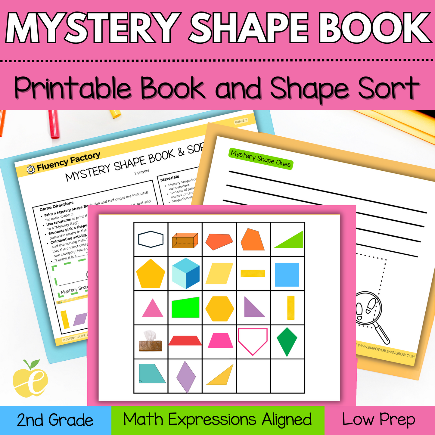 Mystery Shape Book & Sort | Geometry Shape Sort Game for 2nd Grade