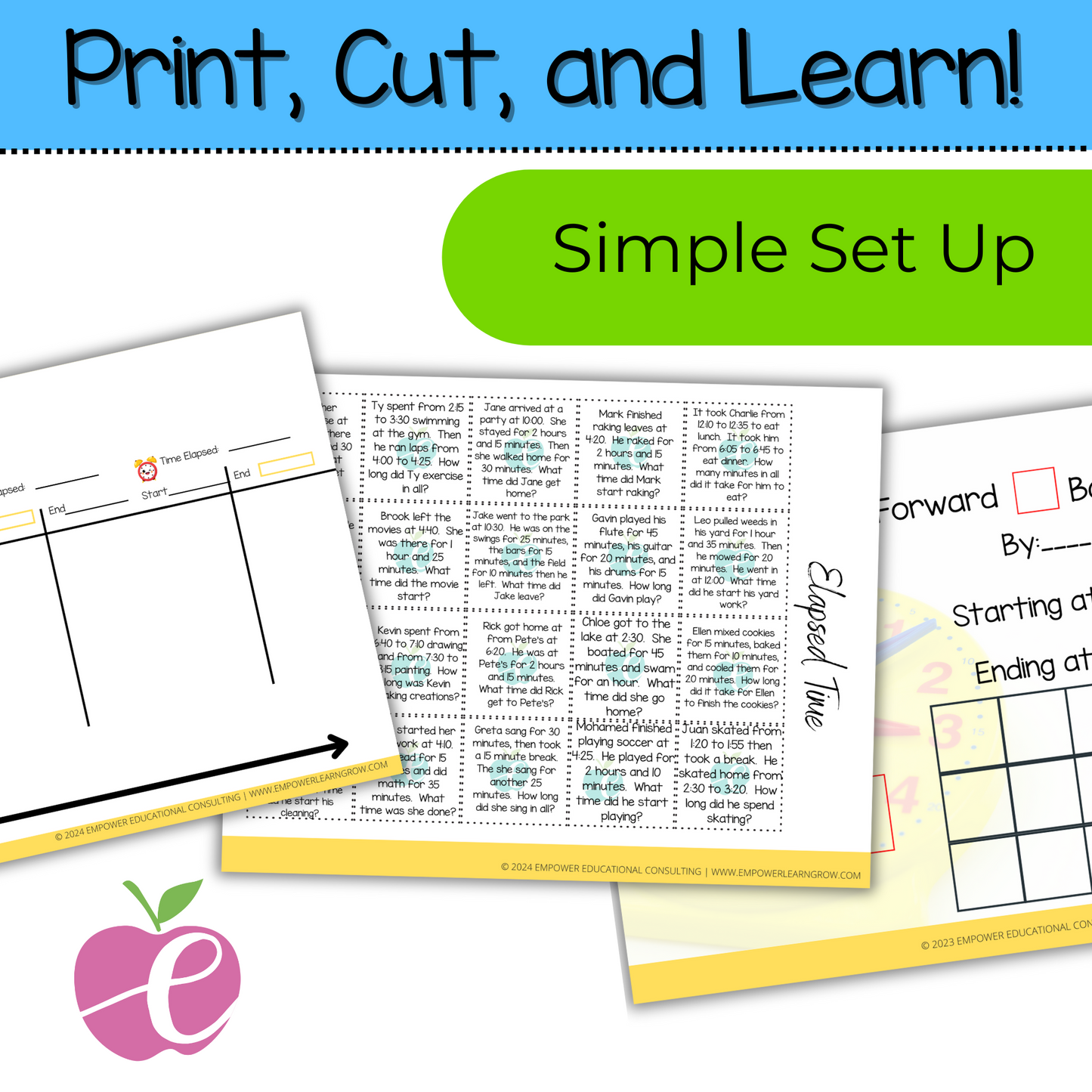 Elapsed Time Activities | Count-by-Time Templates, Workmats, Game & Lesson Plan