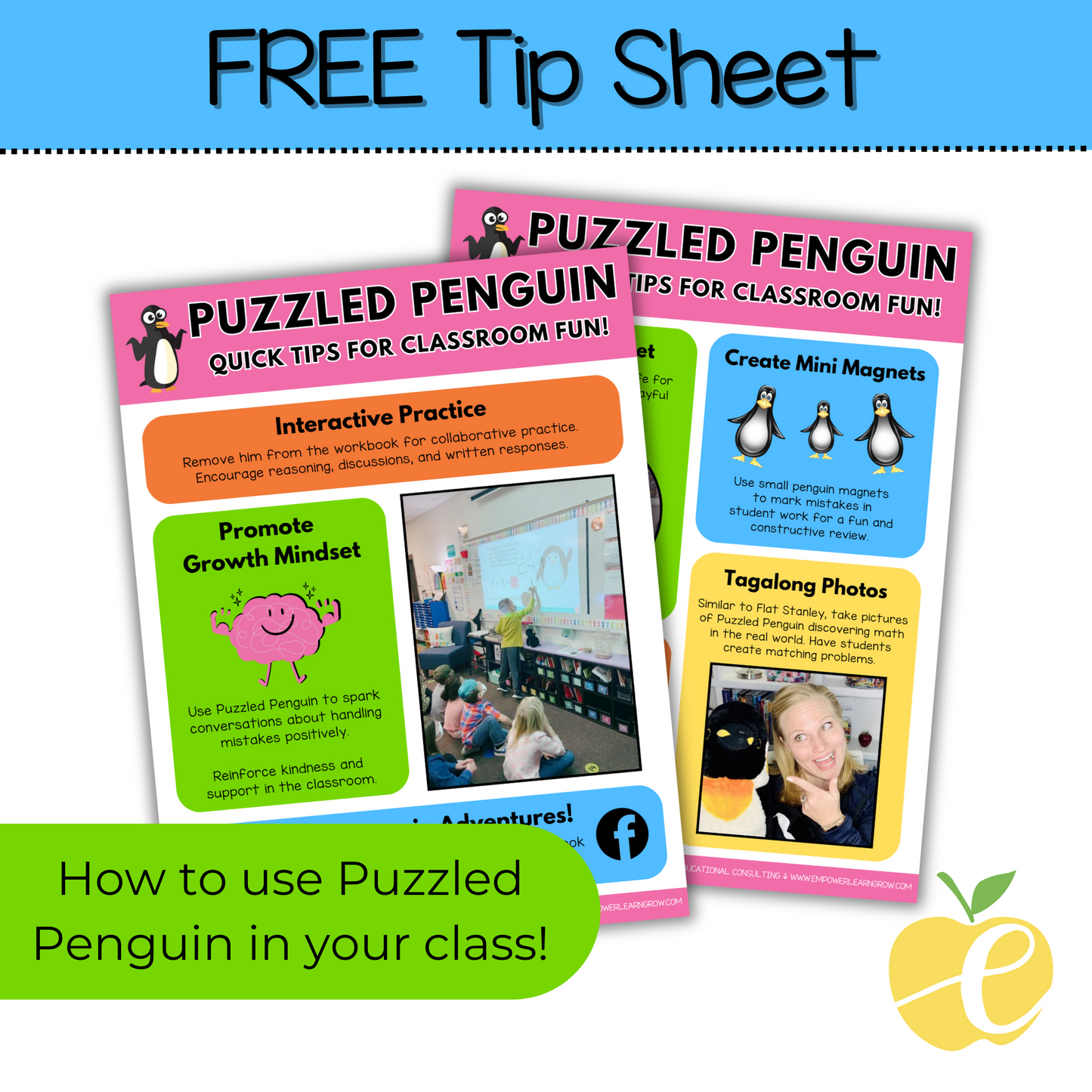 FREE Puzzled Penguin Puppet and Tip Sheet | Growth Mindset in Math