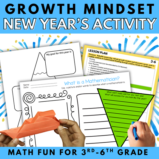 New Year Growth Mindset Math Activities for 3rd-6th Grade Math Lesson & Goal Setting