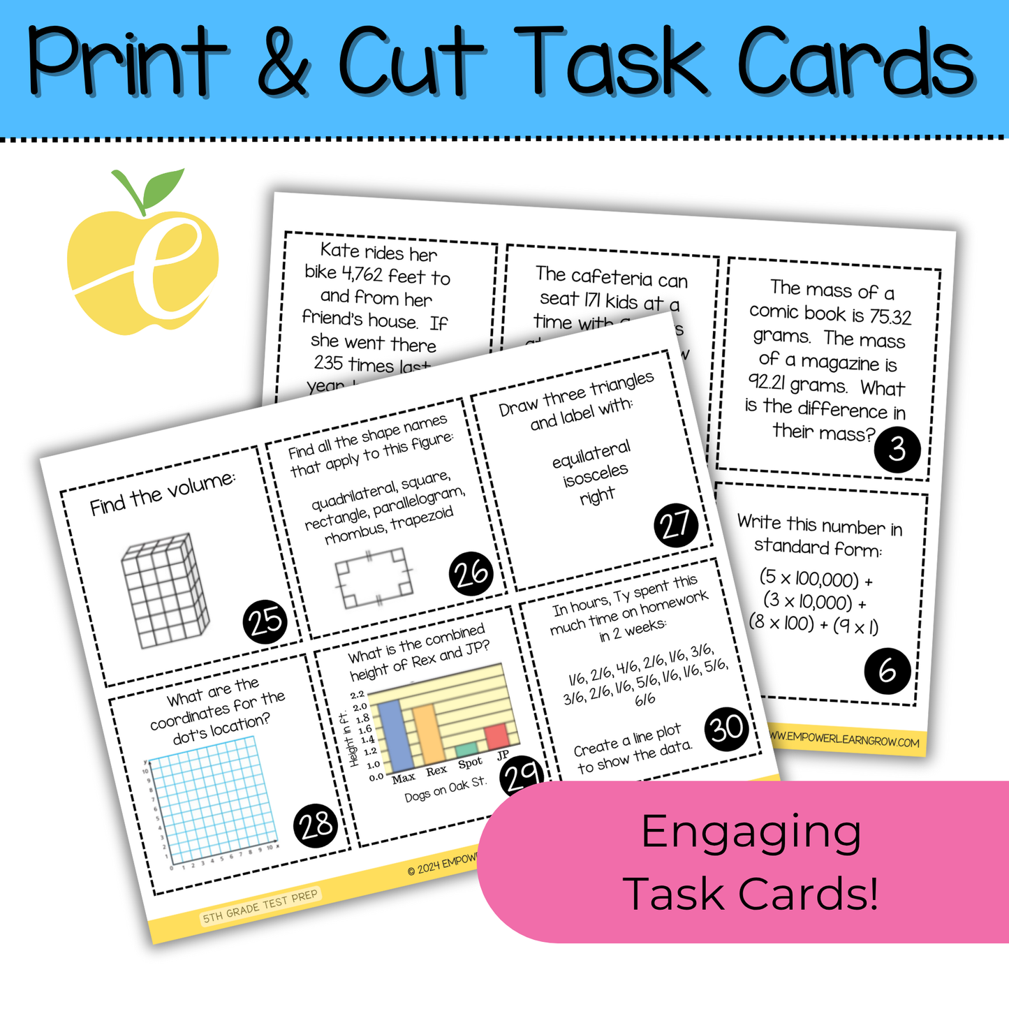 5th Grade State Test Prep Math Bundle – Jeopardy Review Game & Task Cards