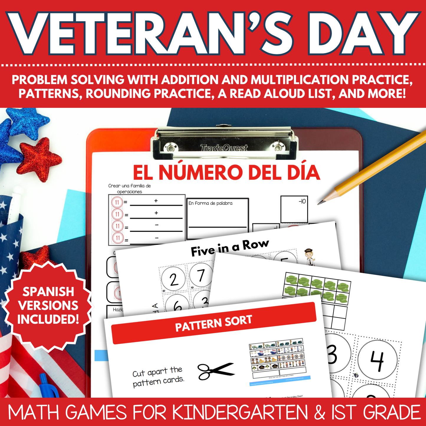 Veterans Day Math Games for Kindergarten & 1st Grade | English & Spanish