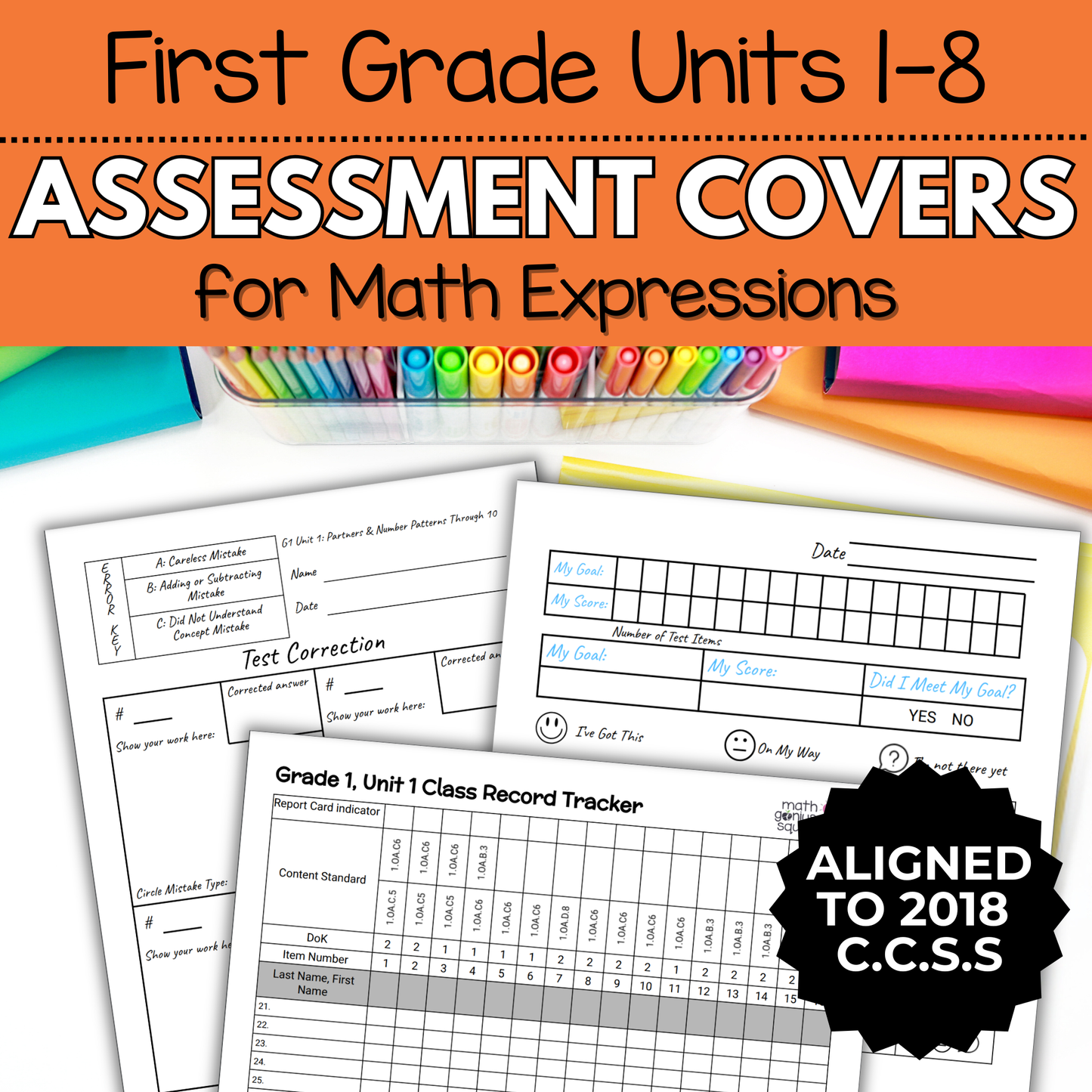 1st Grade Assessment Cover Forms & Data Trackers for Math Expressions Units 1-8