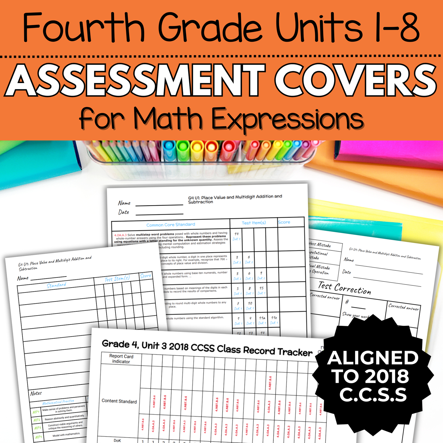 4th Grade Assessment Cover Forms & Data Trackers for Math Expressions Units 1-8