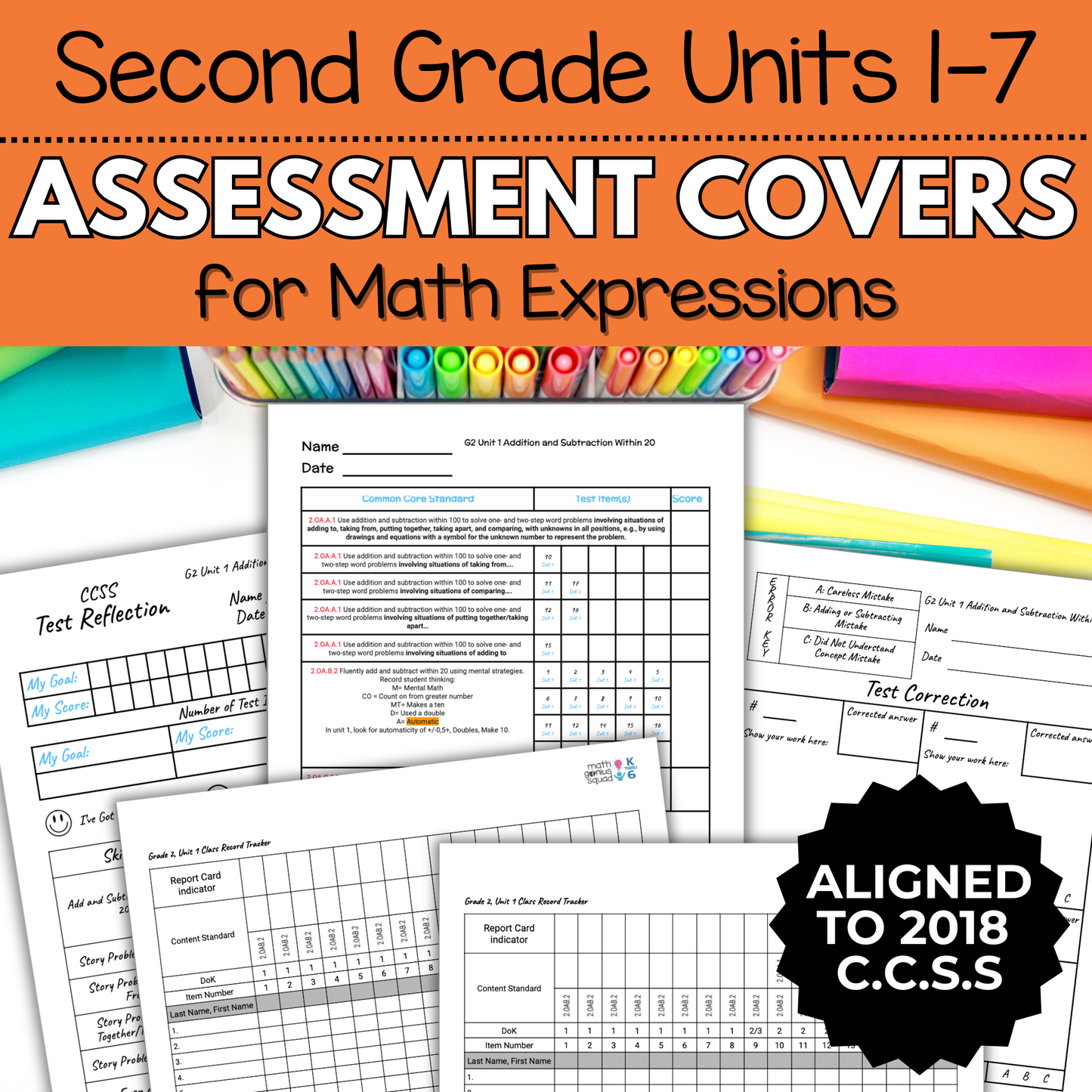 2nd Grade Assessment Cover Forms & Data Trackers for Math Expressions Units 1-7
