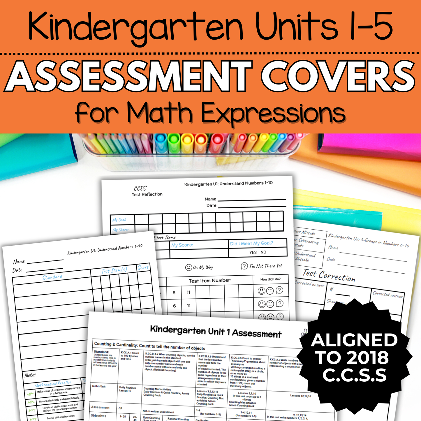 Kindergarten Math Assessment Cover Data Tracker | Math Expressions Units 1-5