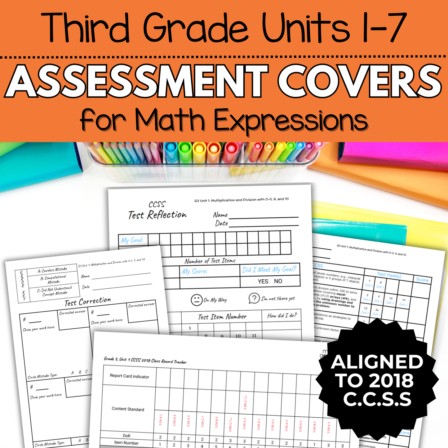 3rd Grade Assessment Cover Forms & Data Trackers for Math Expressions Units 1-7